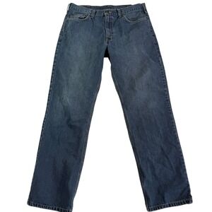 Carhartt Mens Relaxed Fit Straight Leg Jeans Blue Medium Wash 36x34 Flaw